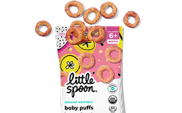 A bag of Little Spoon Organic Banana Pitaya Rings Baby Puffs.