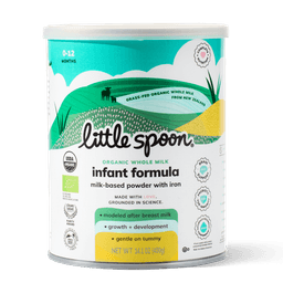 A can of Little Spoon Organic Whole Milk Infant Formula.